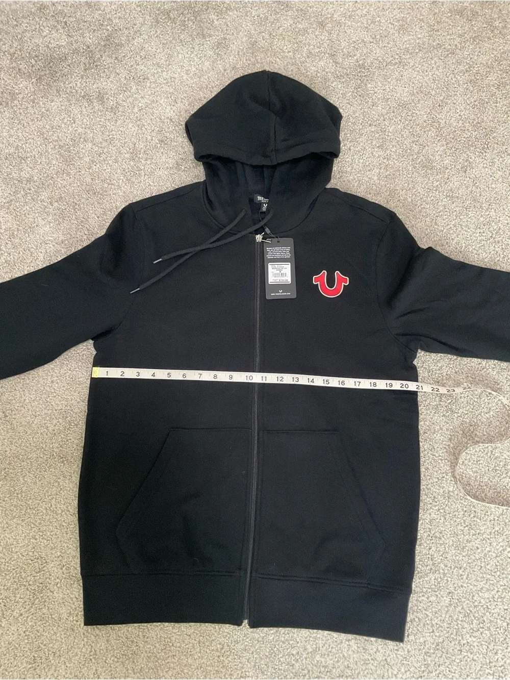 True Religion Black Zip-Up Hoodie with Red Logo Mens M
